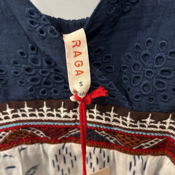 Anthropologie Raga Navy and Cream Patterned Spaghetti Strap Dress - Picture 4 of 5